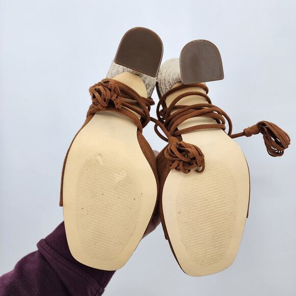 New NEW Ayesha Curry x JustFab Toni Ankle-Wrap Heeled Sandals in‎ Camel Size 7.5 - Picture 6 of 7